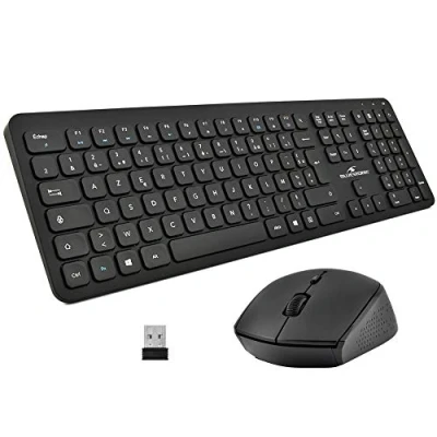 Image de Bluestork Pack Easy Slim Clavier et Souris sans Fil Wireless 2,4 Ghz Clics Silencieux Design Ultra Ergonomique AZERTY (Black)