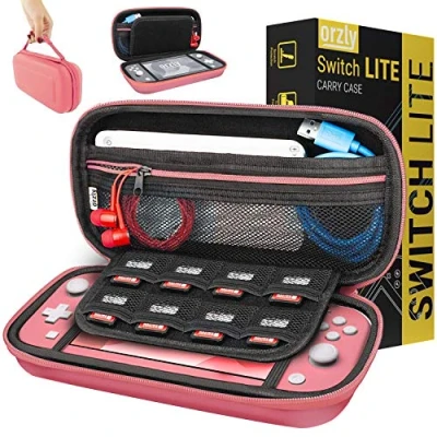 Image de Orzly Etui pour Nintendo Switch Lite, Deluxe Housse Rigide de Rangement Zippée en Matériau Durable Anti Choc la Console Lite et Ses Accessoires [Corail]