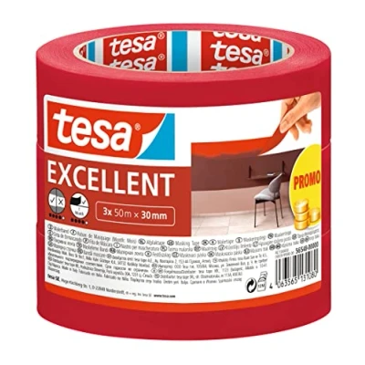 Image de tesa Excellent Ruban de Masquage Pour Peinture avec Support en Papier Fin Toutes les Peintures, Vernis et Laques Usage Intérieur 3x 50 m x 30 mm