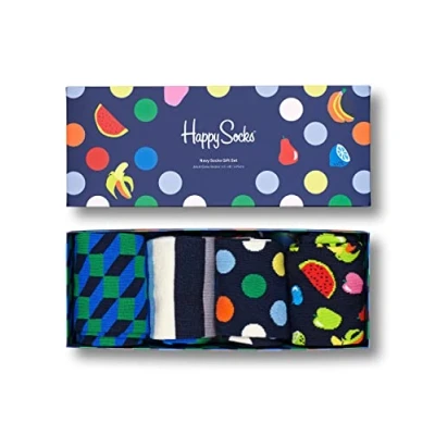 Image de Happy Socks Homme Navy 4 pack Gift Chaussettes, Bleu Vert Jaune, Taille Unique EU