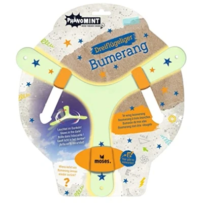 Image de moses PhänoMINT Jeu de Lancer pour Enfants, Boomerang Phosphorescent à Trois Ailes et avec des informations passionnantes, 30320, Lumineux dans la Nuit, 1 Stück (1er Pack)