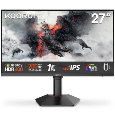 Image de KOORUI G2722P Ecran PC Gamer 27 Pouces 200Hz, Fast IPS, QHD 1440P Gaming, 1ms, HDR 400, Adaptive Sync, VESA 75x75mm, HDMI 2.0/DP1.4,Réglage en Hauteur
