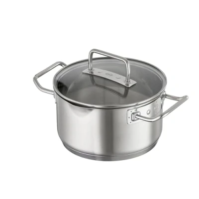 Image de RÖSLE Faitout EXPERTISO Récipient de Cuisson Universel en Inox 18/10 avec Couvercle Verre, Bec Verseur et Graduation Intérieure Compatible Induction Lave Vaisselle, 16 cm
