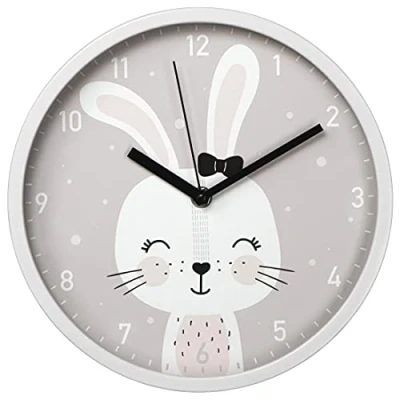 Image de Hama Horloge Murale pour Enfant « Lovely Bunny » sans tic tac (Horloge Ronde avec Motif Lapin, à Quartz Piles, trotteuse, Chambre d&#039;enfant, idéale comme