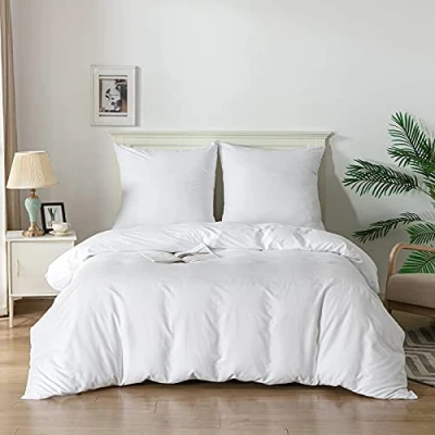 Image de Good Nite Housse de Couette Parure lit Brossé 2Pièces Microfibre brossée Douce et taie d&#039;oreiller (Blanc, 135x200cm+80x80cm)