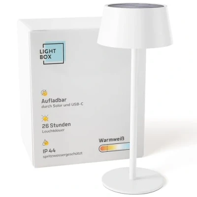 Image de Lightbox LED lampe de table d&#039;extérieur Ø 13 cm sans fil avec solaire variateur tactile à 3 niveaux alimentée par batterie (4 W, 300 lm, 3000 K) en métal /