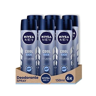 Image de NIVEA Men Cool Kick Spray Déodorant en lot de 6 x 150 ml pour homme avec formule Care anti transpirant 48 h fraîcheur intense