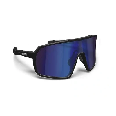 Image de Bertoni Lunettes de Cyclisme VTT Running Sport pour Hommes Femmes en TR90 Protection 100% UV Grand Verre Antibuée mod. GEMINI (Noir Mat/Noir Brillant Miroir Bleu)