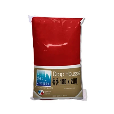 Image de Nuit des Vosges 2100945 Cotoval Drap Housse Uni Coton Bordeaux 180 x 200 cm