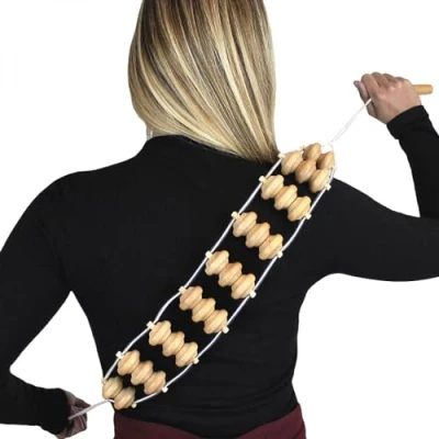 Image de Vivezen Sangle, rouleau de massage dos 113 x 7,5 cm 3 boules Bois