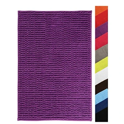 Image de MSV Tapis de Bain Douche „Chenille“ Poils Longs Microfibres Moelleux Anti dérapant 40x60 cm Violet
