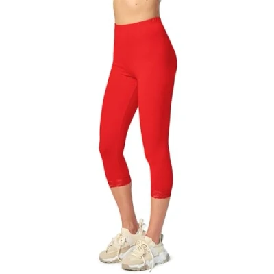 Image de Merry Style Leggings Femme 3/4 Capri Legging Opaques en Viscose avec Dentelle MS10 290 (Rouge, XL)