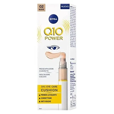 Image de NIVEA Q10 Power 3in1 Eye Care Cushion 02 Nude 4 ml, crème contour des yeux colorée et hydratante, apprêt pour les anti âge avec coenzyme Q10, correcteur cernes lissant