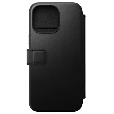 Image de Nomad Étui portefeuille moderne en cuir pour iPhone 15 Pro Max, compatible avec MagSafe et chargeur sans fil, 3 emplacements cartes, protection antichoc à 360 Noir