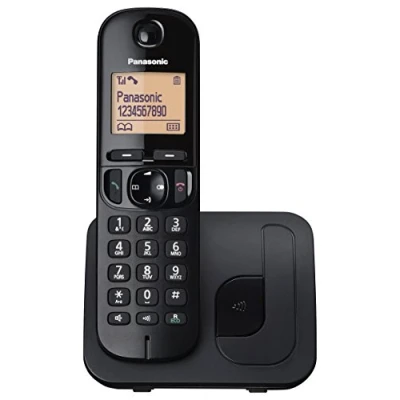 Image de Panasonic Téléphone fixe sans fil avec écran LCD, identification de l&#039;appelant, répertoire téléphonique à 50 numéros, touche navigation, mode ECO et réduction du bruit (KX TGC210) Noir