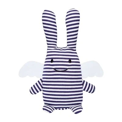 Image de TROUSSELIER Doudou avec Hochet Ange Lapin 20 cm de haut Coton imprimé Marinière Moderne Chic Idéal Cadeau Naissance Lavable en Machine Colori Bleu