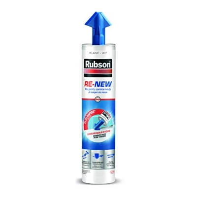 Image de Rubson RE NEW, mastic universel blanc avec protection 3 en 1 contre les moisissures, blanchisseur joint pour joints existants, cartouche lisseur intégré de 280 ml