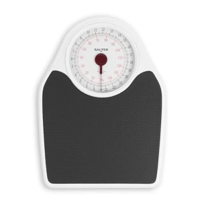 Image de Salter Balance Pèse Personne Mécanique, Style Rétro Sans Pile, Capacité 150KG, Analogique Métrique/Impériale, Grand Cadran à Aiguille Facile Lire, Tapis En Vinyle Antidérapant, Noir/Blanc