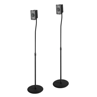 Image de HAMA 00049594 Support d’enceinte Tube téléscopique réglable en continu Cache câble Caoutchouc antidéparant Noir