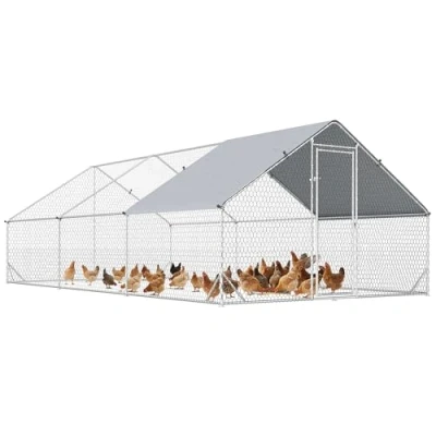 Image de PawHut Enclos poulailler chenil volière extérieur 18 m² Parc grillagé dim. 3L x 6l 2H m Espace Couvert Acier galvanisé