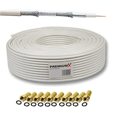 Image de PremiumX BASIC Câble coaxial de 30m Réception parfaite avec un blindage en aluminium quadruple 135dB Compatible DVB S/S2, C, T, installations BK 10 connecteurs F inclus