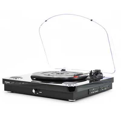 Image de Aiwa GBTUR 120BKMKII : Tourne Disque Bluetooth avec Encoding, 3 Vitesses, Radio FM, USB et SD Conversion directe de Vinyle vers numérique Couleur Noir