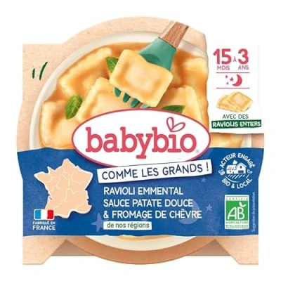 Image de BABYBIO Ravioli Emmental sauce Patate Douce pointe de Fromage chèvre français 15+ mois 190g BIO