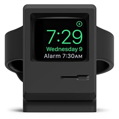 Image de elago Support de Chargeur W3 Compatible avec Apple Watch 8, SE2 (2022), 7, 6, SE, 5, 4, 3, 2, 1 [45/44/42/41/40/38mm], Macintosh Vintage 1984, Mode Table nuit (Noir)