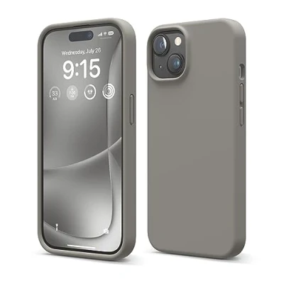 Image de elago Coque Silicone Liquide Compatible avec iPhone 15, Qualité Supérieure, Protection Intégrale [Structure Antichoc 4 Couches], Doublure Microfibre Douce Anti Rayures (Gris Moyen)