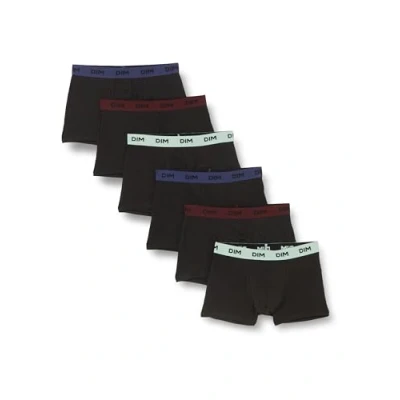 Image de DIM Boxer Homme Mix and Colors Coton Stretch Confort x6, Noir ceinture vert/bleu/rouge, S