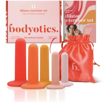 Image de Bodyotics Kit de dilatateurs en silicone pour la relaxation du plancher pelvien 5 pièces avec pochette transport et instructions Chaleur douce des expériences confortables