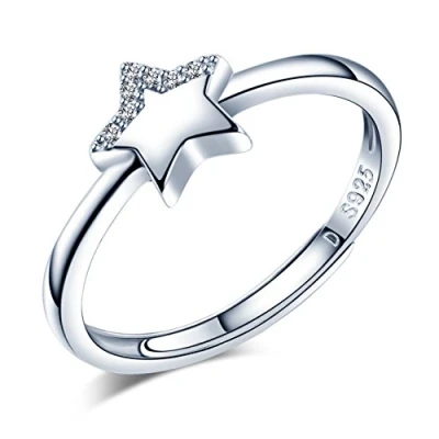 Image de Yumilok bague ajustable en Argent 925 pour femme fille, étoile mignonne, orné zircon brillant, ouverte, de mariage