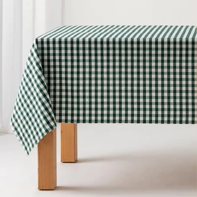 Image de Nappe Anti Taches Tableau Vichy, Coton, Toucher Tissu, 140x140 cm, Couleur Verte