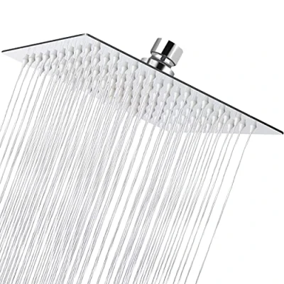 Image de Pommeau de Douche Fixe, Tête Douchette Carré Rotative 8 Pouces Inoxydable Rechange avec 81 Cascade Sortie d&#039;eau en Silicone Anti calcaire Chromé, Meilleure Expérience Bain