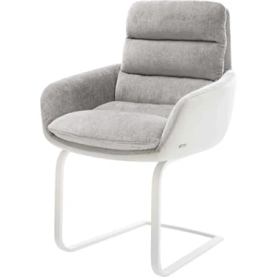 Image de cantilever Abelia Flex avec accoudoirs tissu mixte cuir de vache blanc gris argenté pied plat