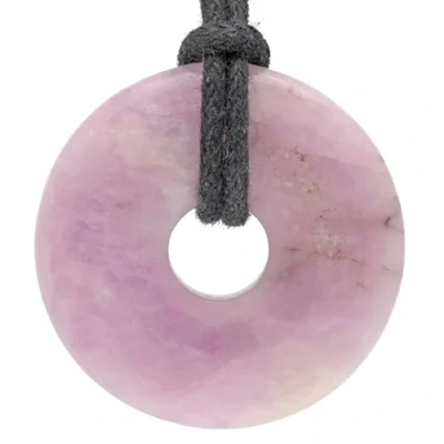Image de Lebensquelle Plus Kunzite Donut Ø 30 mm + cordon en coton Pendentif Pierre précieuse Collier véritable de guérison avec cordon, semi précieuse,