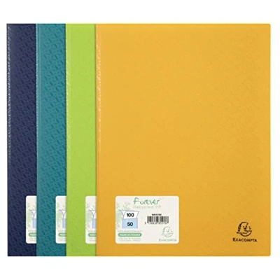 Image de Exacompta Réf. 885570E 1 Protège documents Forever 50 pochettes cristal lisse 100 vues pour A4 dim 24 x 32 cm couverture en polypro recyclé rigide aspect mat 4 couleurs aléatoires