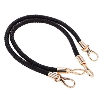 Image de POFET 1 paire de poignées rechange pour sac à bandoulière, en cuir, sangles main corde tressée avec crochets pivotants métal Noir