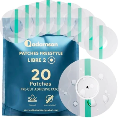 Image de Protection Capteur Diabete 20 X Patch Freestyle Libre 2 Transparent, Durable, Sans Colle au Centre, Non Irritant, Facile à Appliquer et Retirer Idéal pour le Sport, Natation Quotidien