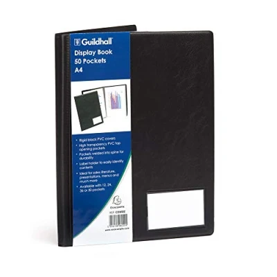Image de Exacompta Réf. CDB50Z 1 Protège documents 50 pochettes lisses de très haute qualité 100 vues pour A4 dim 25 x 32 cm porte étiquette couverture en PVC rigide et résistant couleur noir