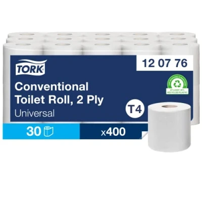 Image de Tork 120776 Papier toilette universel / Compatible avec le système T4 2 plis lot de 30 (30 x 400 feuilles)