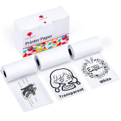 Image de Phomemo M02/M02Pro/M02S/M03/M03AS/M04S/M04AS Papier 3 Rouleaux de Papier, Blanc/Semi transparent Mélange Autocollant D&#039;étiquettes Directes Autocollantes, Rolls