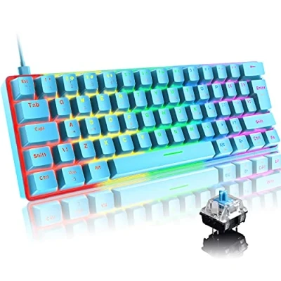 Image de FELiCON 60% Clavier de Jeu Mécanique, Compact Portable Mini 62 Touches, FilaireType C Gaming Keyboard, 19 RGB Chroma Rétroéclairé, QWERTY UK (Interrupteur Bleu) Mechanical Keyboard pour PC Mac Bleu