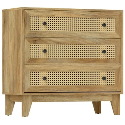 Image de HOMCOM Commode 3 tiroirs Meuble de Rangement cannage en rotin 80 x 35 76 cm Aspect Bois Clair