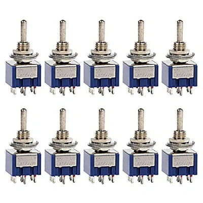 Image de ETOPARS 10 Pièces Bleu Mini Interrupteur à Bascule on 6A 125V / 3A 250V 6 Broches 2 Positions DPDT Miniature Voiture Borne Soudure