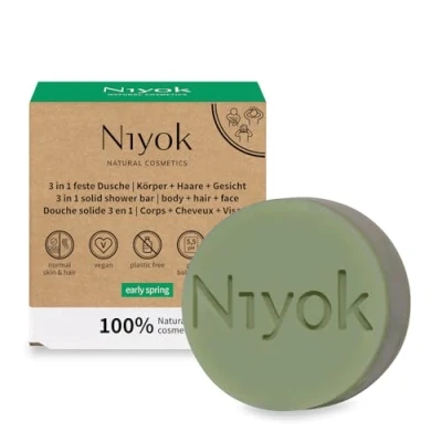 Image de Niyok® douche fixe 3 en 1 « Early Spring » (80 g) Pour le corps, les cheveux et visage Gel solide, shampooing solide nettoyage du un seul Cosmétique naturel bio Sans