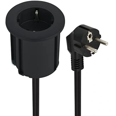 Image de Electraline 62564 Multiprise avec Prise Grommet de Bureau, Table, câble 2M, D 54 mm, équipée d&#039;un Adaptateur pour Trou Standard 60 Noir