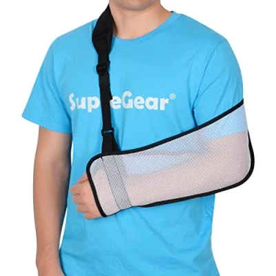 Image de supregear Écharpe de Bras, Sling Bras en Maille, Bride D&#039;immobilisation D&#039;épaule Légère Support Stabilisateur Respirant pour Coude Poignet Main, Blanc