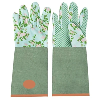 Image de Esschert Design Paire de gants en toile jute avec imprimé roses 18 x 1,2 37 cm Longueur protection sous les bras et picots Vert