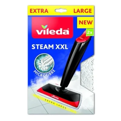 Image de Vileda Recharge pour balai vapeur Steam XXL de Vileda, pack 2, 100% microfibres standards blanches, officielle compatible avec rectangulaire